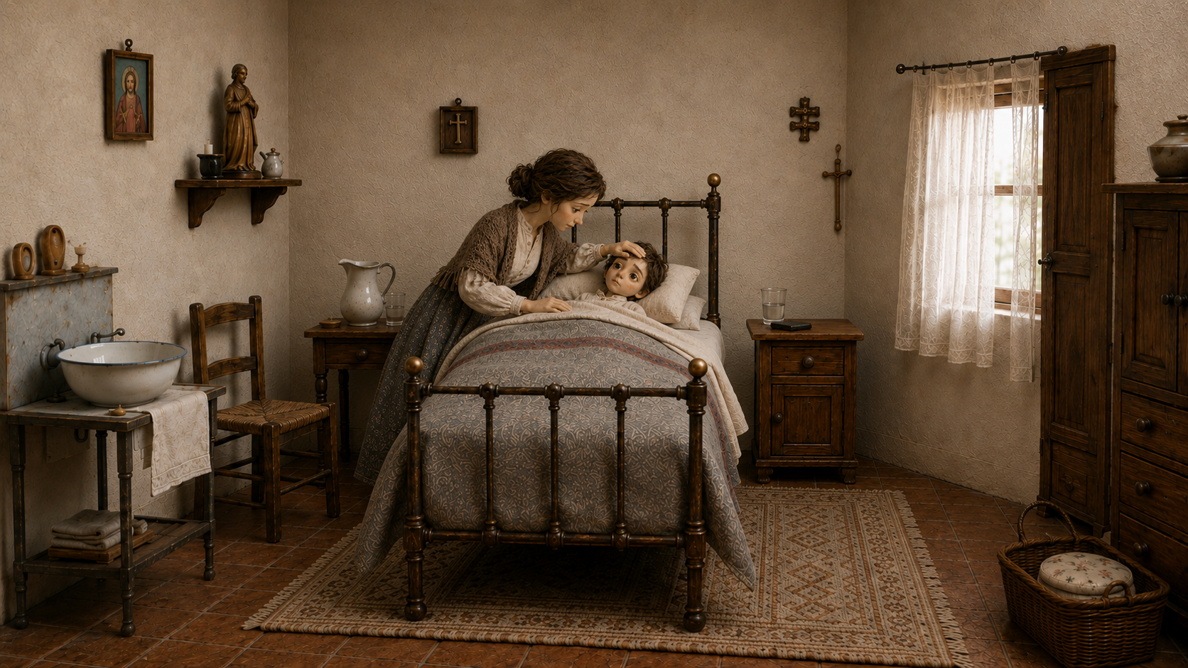 Madre junto a su hijo en una habitación